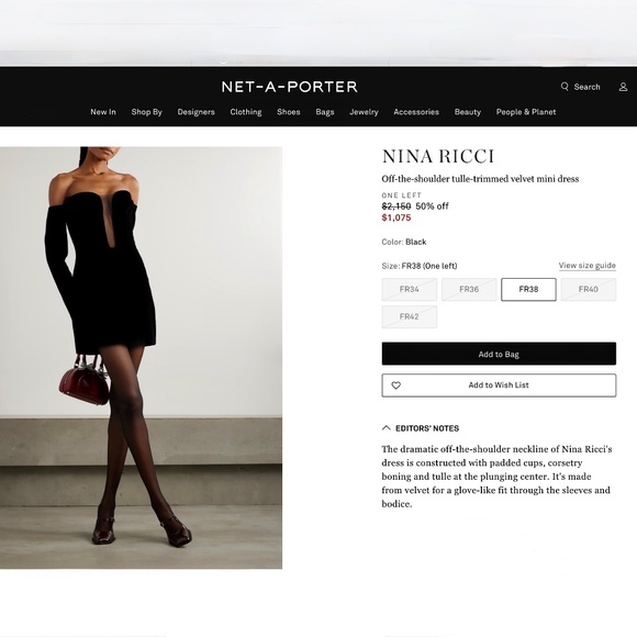 Nina Ricci Off-The-Shoulder Tulle-Trimmed Velvet Mini Dress L - Picture 9 of 12